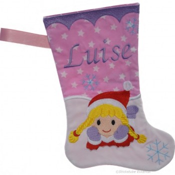 Nikolausstiel mit Namen Stofffarbe rosa
