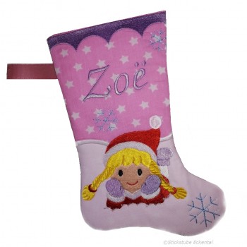 Nikolausstiel mit Namen Stofffarbe rosa