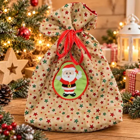 Besticktes Weihnachtssäckchen XXL aus Baumwolle als Nikolaussack
