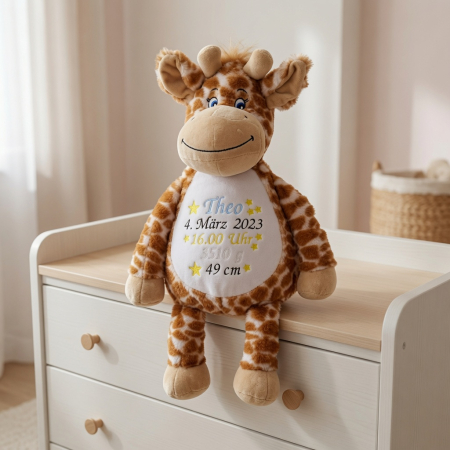 Preview: Giraffe Stofftier mit Wunschdaten