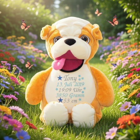 Hund Bulldog bestickt mit Sterne und Name