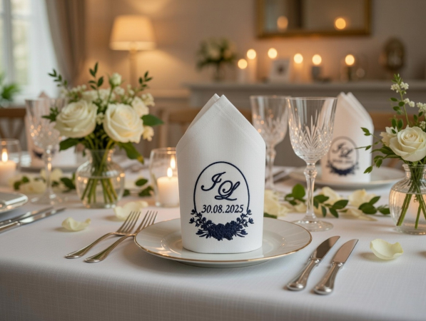 Stoffservietten zur Hochzeit mit Monogramm und Datum
