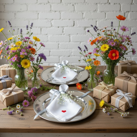 Stoffservietten mit Herz bestickt