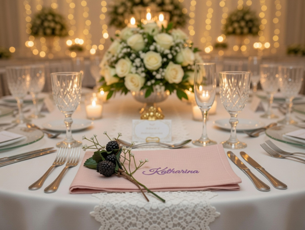 Preview: Altrosa Stoffservietten mit Namen