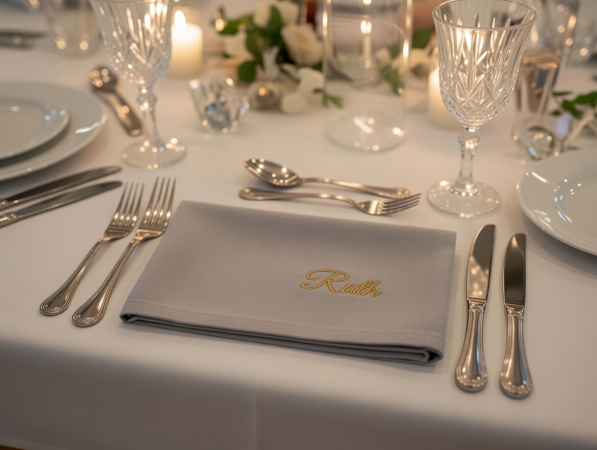 Preview: Stoffservietten Hochzeit Geburtstag Schriftart B