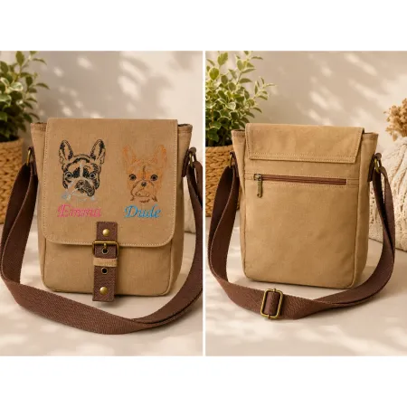 Canvas Tasche mit Französische Bulldogge und Namen bestickt