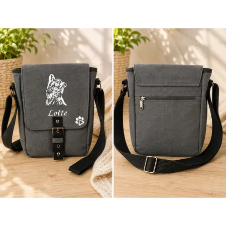 Canvas Tasche mit Yorkshire, Pfoten und Namen bestickt