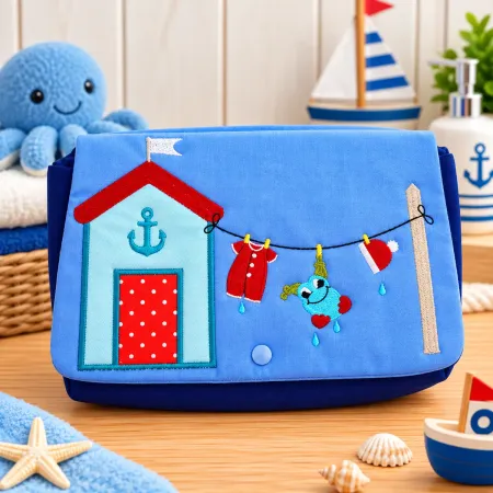 Windeltasche mit Wäscheleinen Motiv für Baby Wickelutensilien
