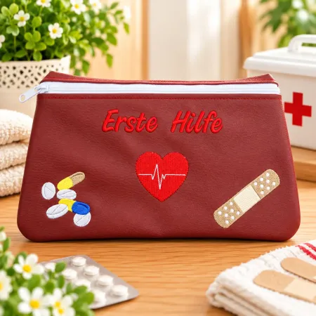 Bestickte Kosmetiktasche Erste Hilfe aus Kunstleder