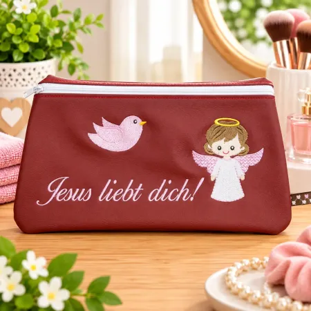 Christliche Kosmetiktasche mit Stickerei Jesus liebt dich