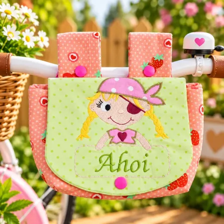 Kinder Lenkertasche Piratenmädchen Ahoi in Rosa und Grün