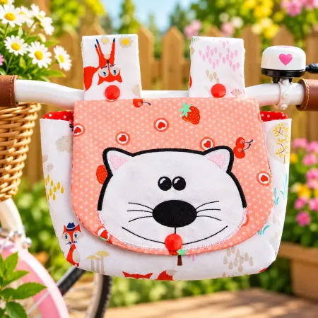 Kinder Lenkertasche mit bestickter weißer Katze