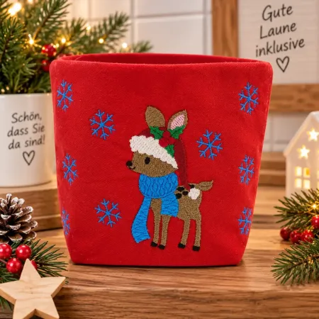 Stoffkorb Weihnachten mit Reh Motiv aus Baumwolle