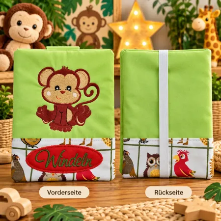 Windeltasche mit Affenmotiv und Gummiband