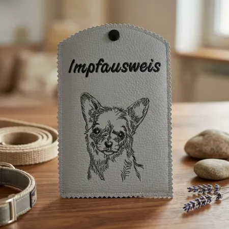 Graue Impfausweishülle Chihuahua fertig bestickt