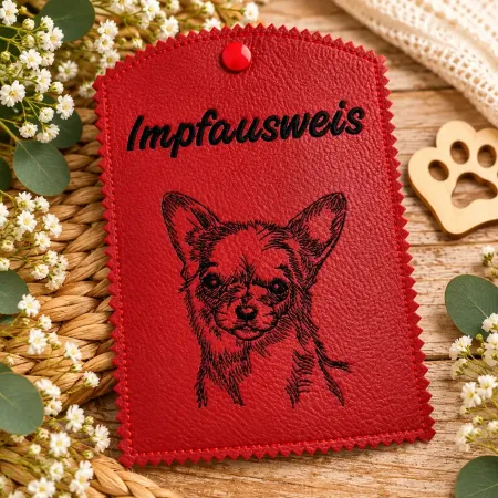 Rote Impfausweishülle Chihuahua fertig bestickt