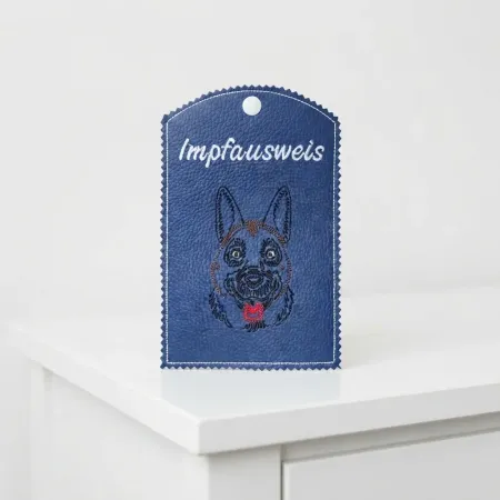 Dunkelblaue Impfausweishülle Deutscher Schäferhund fertig bestickt