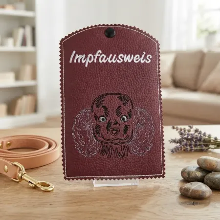 Dunkelrote Impfausweishülle American Water Spaniel fertig bestickt