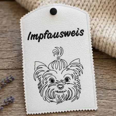 Weiße Impfausweishülle Yorkshire Terrier fertig bestickt
