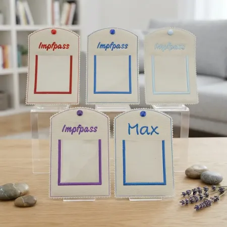 Beige Heimtierausweis-Hülle mit aufgestickter Fototasche