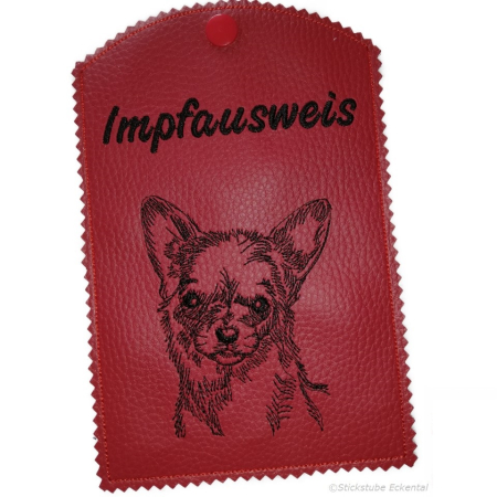 Rote Impfausweishülle Chihuahua fertig bestickt