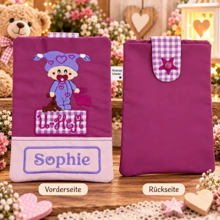 U-Heft Tasche mit eingesticktem Namen Sophie aus Baumwolle