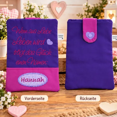U-Heft Tasche mit eingesticktem Namen Hannah aus Baumwolle
