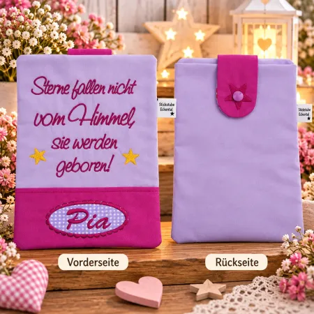 U-Heft Tasche mit eingesticktem Namen Pia aus Baumwolle