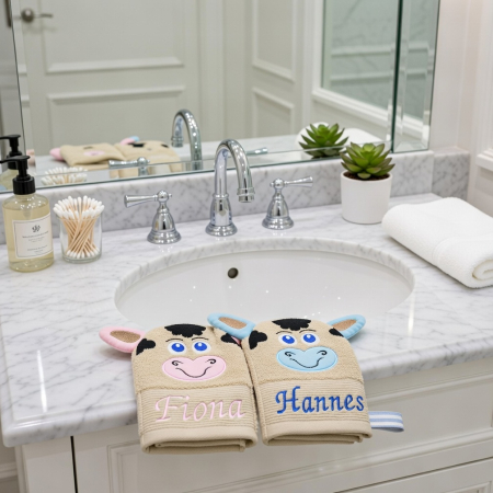 Waschhandschuh Kuh mit Namen