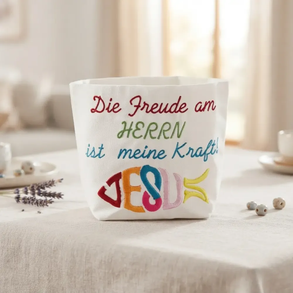 Stoffkorb Die Freude am Herrn ist meine Kraft bestickt