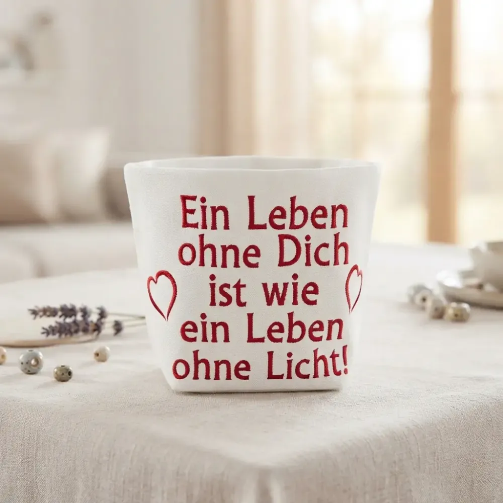 Bestickter Stoffkorb Ein Leben ohne Dich aus Baumwolle