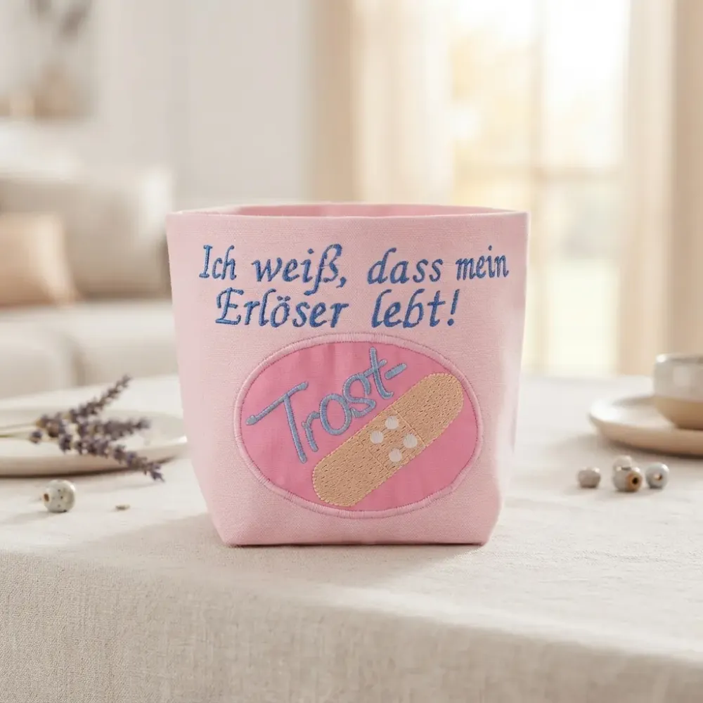 Bestickter Stoffkorb Trostpflaster aus Baumwolle
