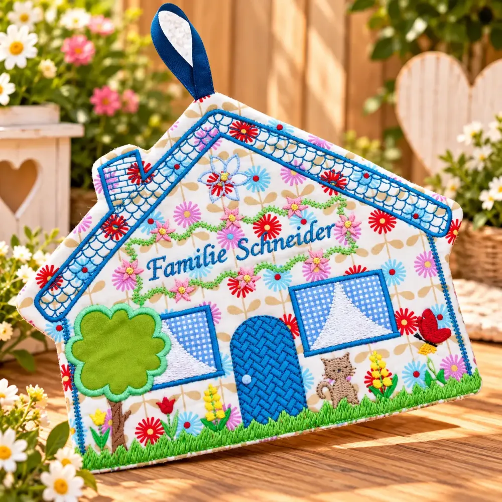 Haustürschild Familie Schneider bestickt 23 x 17 cm