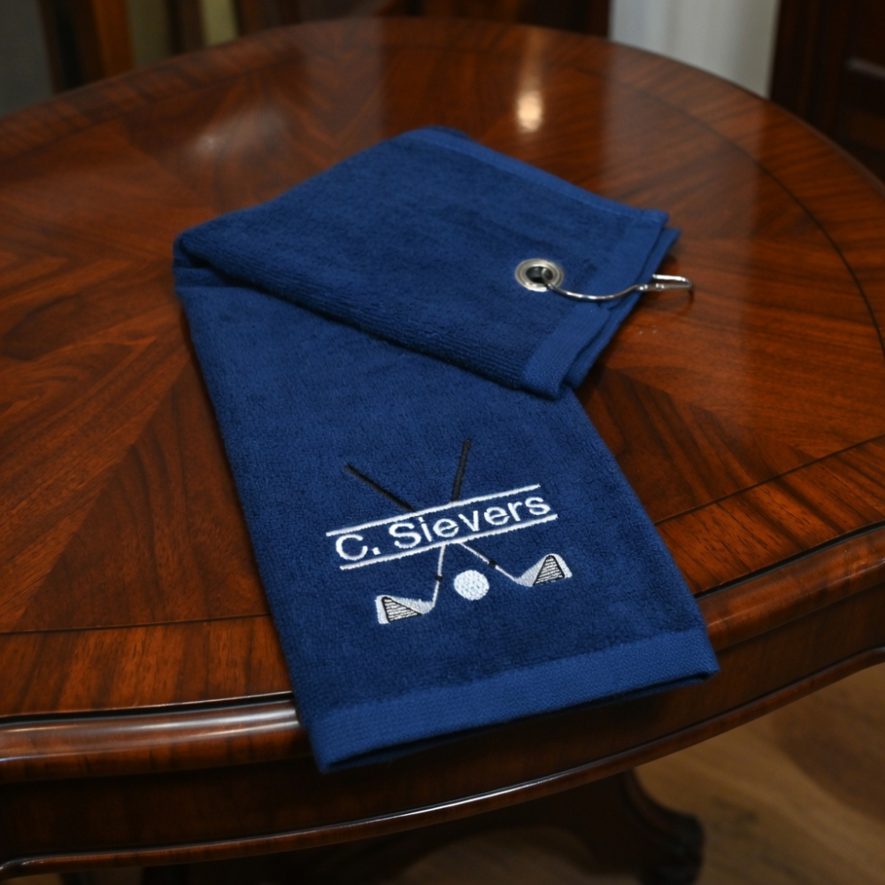 Golfhandtuch Marineblau mit Namen