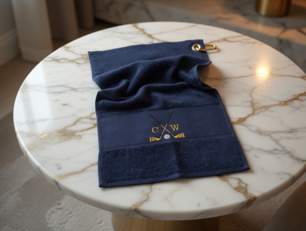 Personalisierte Marineblau Golfhandtücher mit Initialen