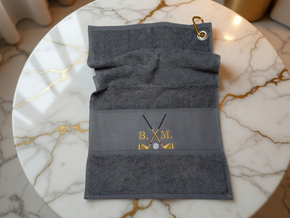 Personalisierte Dunkelgrau Golfhandtücher mit Initialen