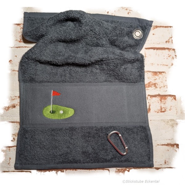 Golfhandtuch dunkelgrau mit Initialen oder Name