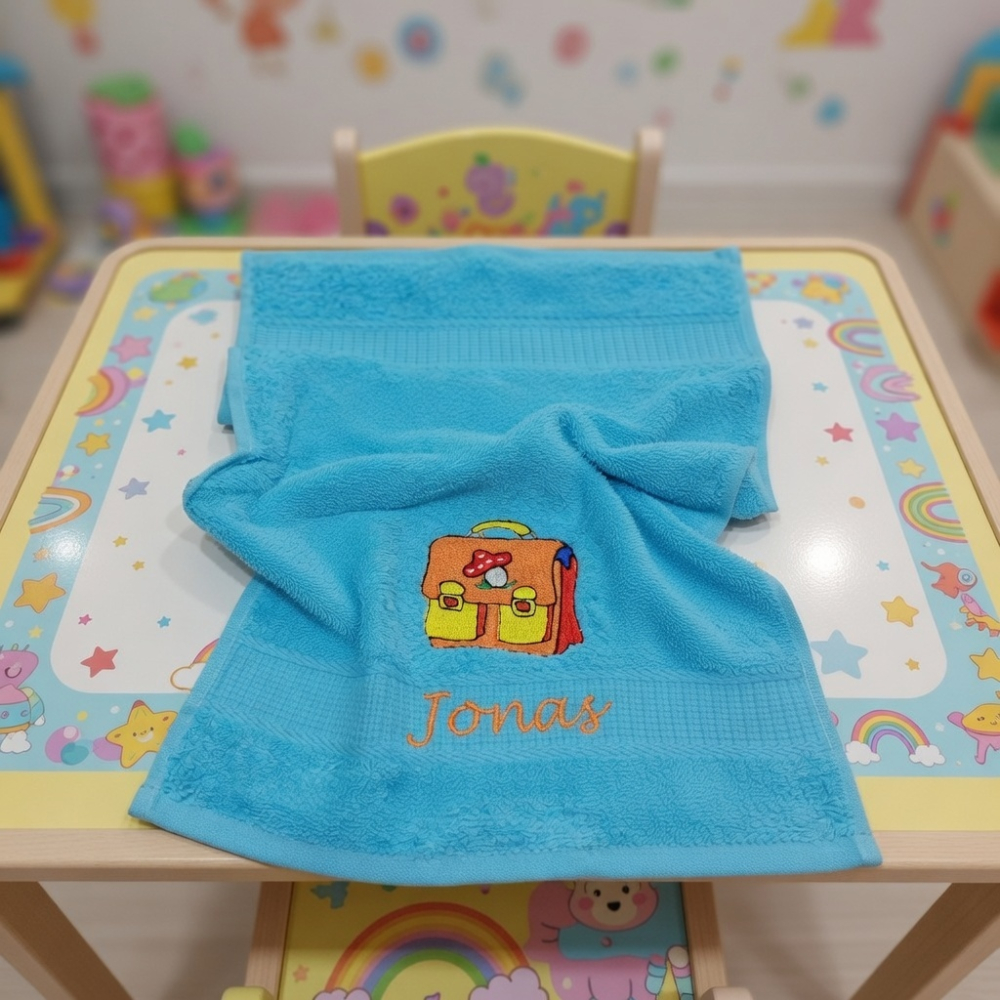 Handtuch Schulranzen mit Name Jonas bestickte