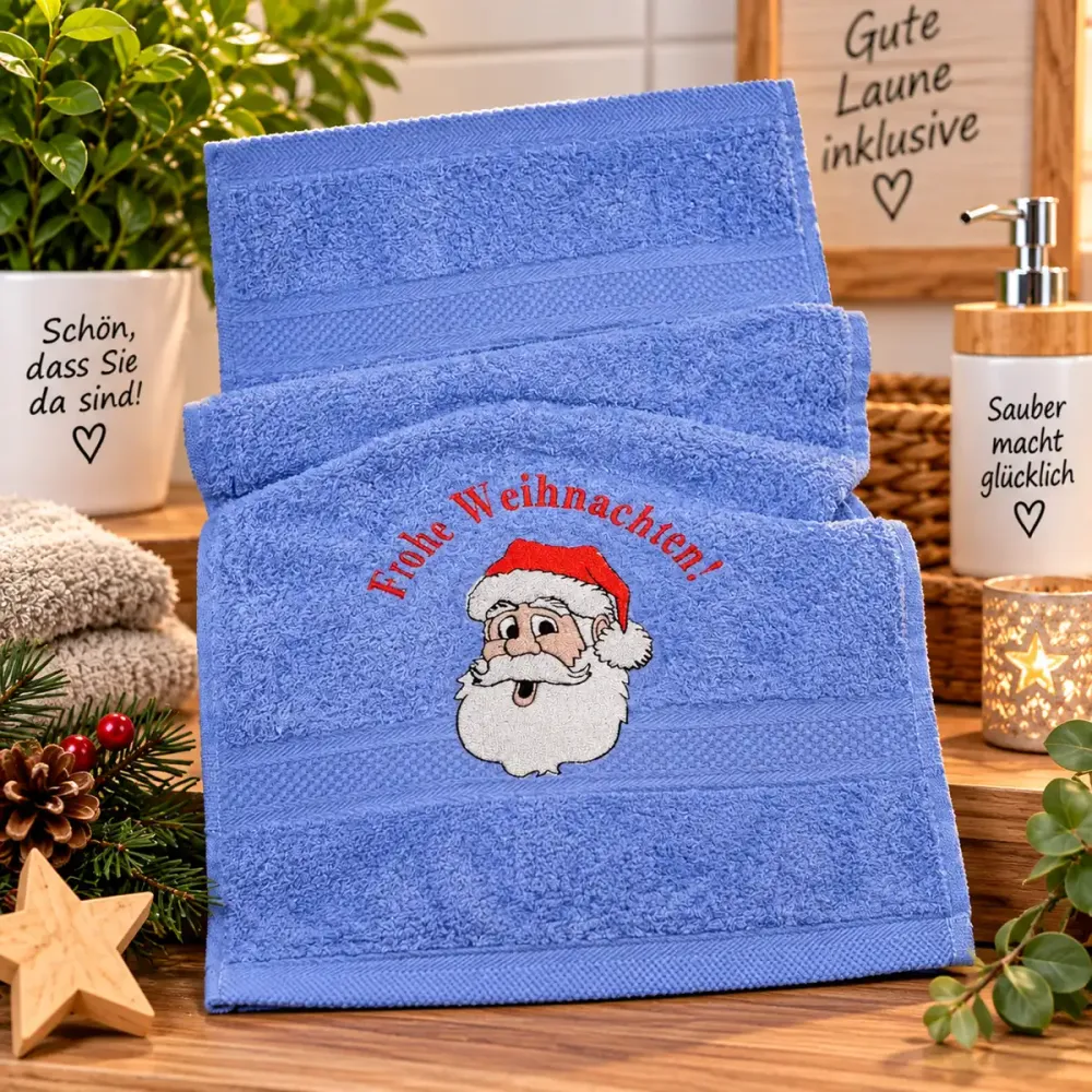 Hellblaues Weihnachtshandtuch 30 x 50 cm mit Weihnachtsmann