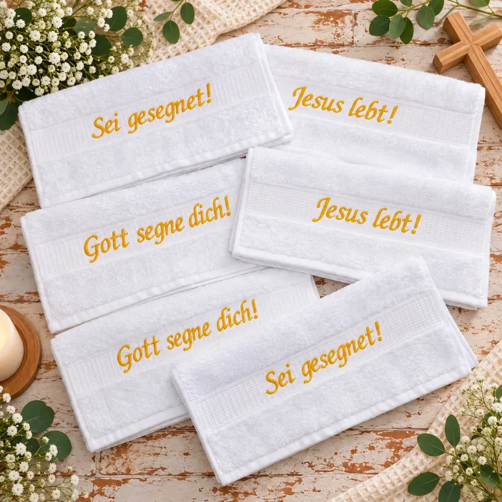 Handtuch 30x50 cm mit christlichem Spruch bestickt