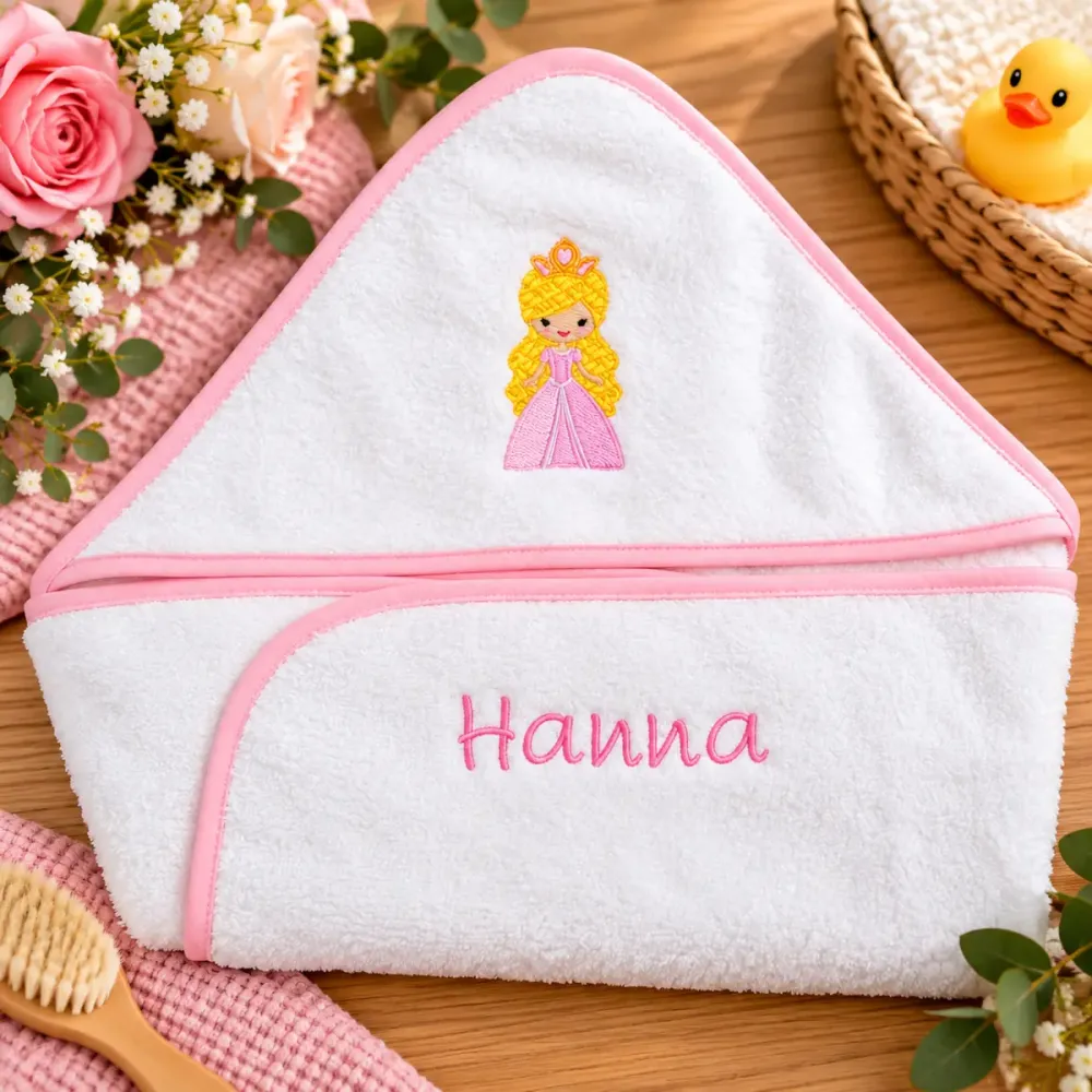 Prinzessin Kapuzenhandtuch 70x70 cm mit Wunschname bestickt