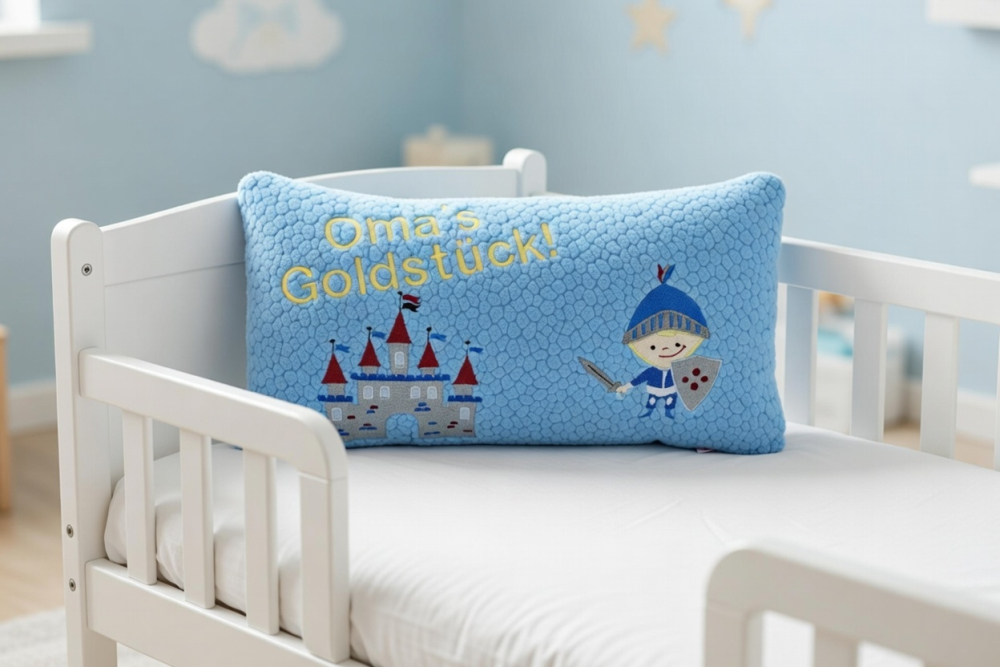 Kissen Ritter mit Oma's Goldstück bestickte