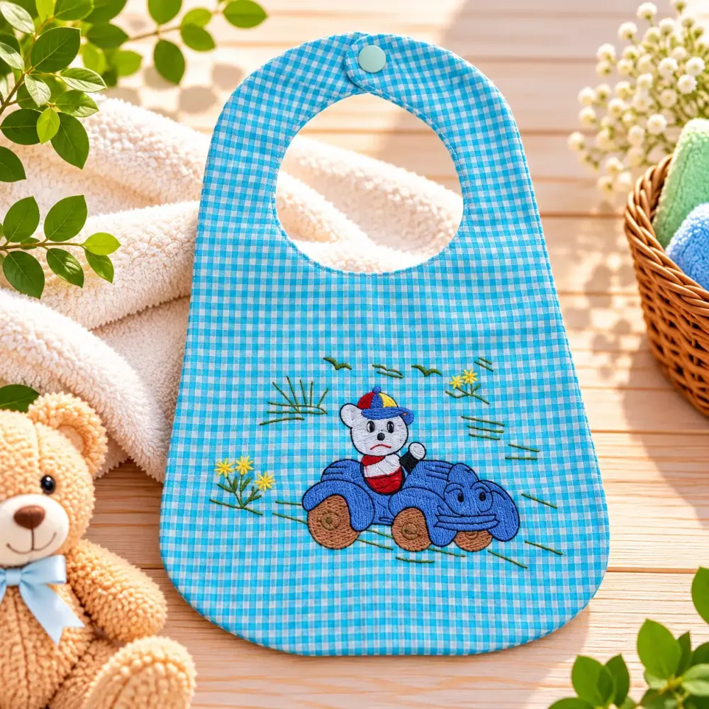 Baby Lätzchen aus Baumwolle mit Auto und Bär Motiv