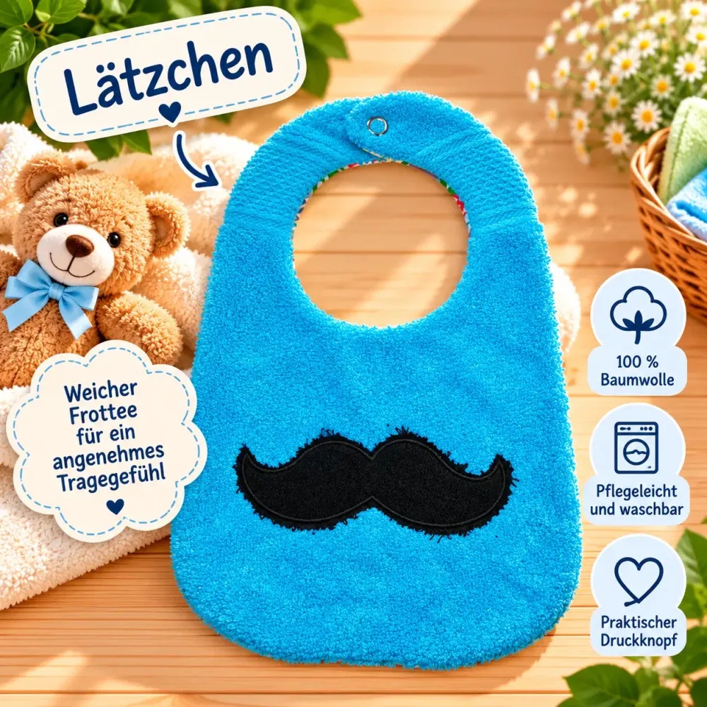 Lustiges Baby Lätzchen mit Bartmotiv aus Baumwolle
