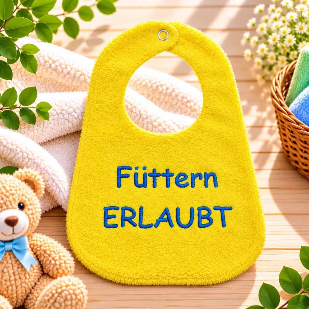 Gelbes Baby Lätzchen Füttern erlaubt aus Baumwolle und Frottee