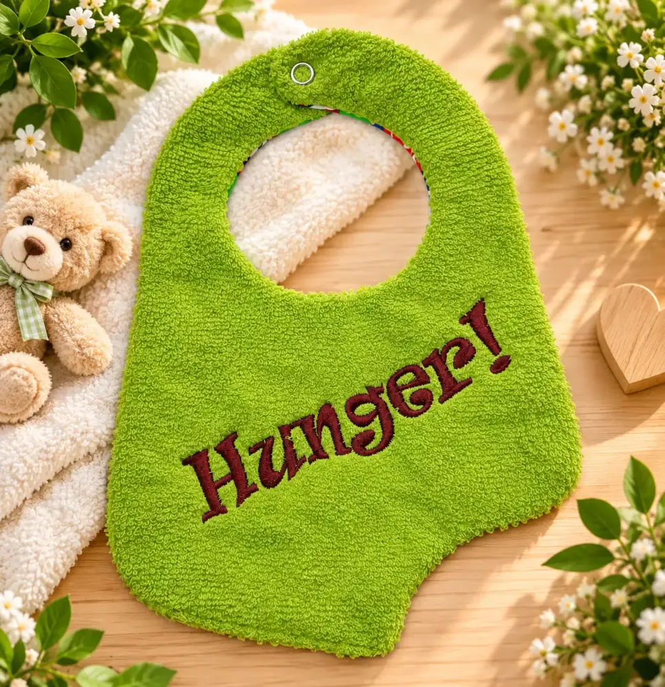 Baby Lätzchen Hunger aus Baumwolle und Frottee
