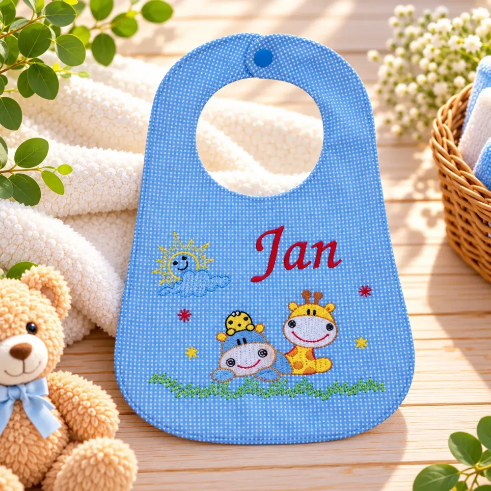 Baby Lätzchen aus Baumwolle mit gesticktem Namen Jan