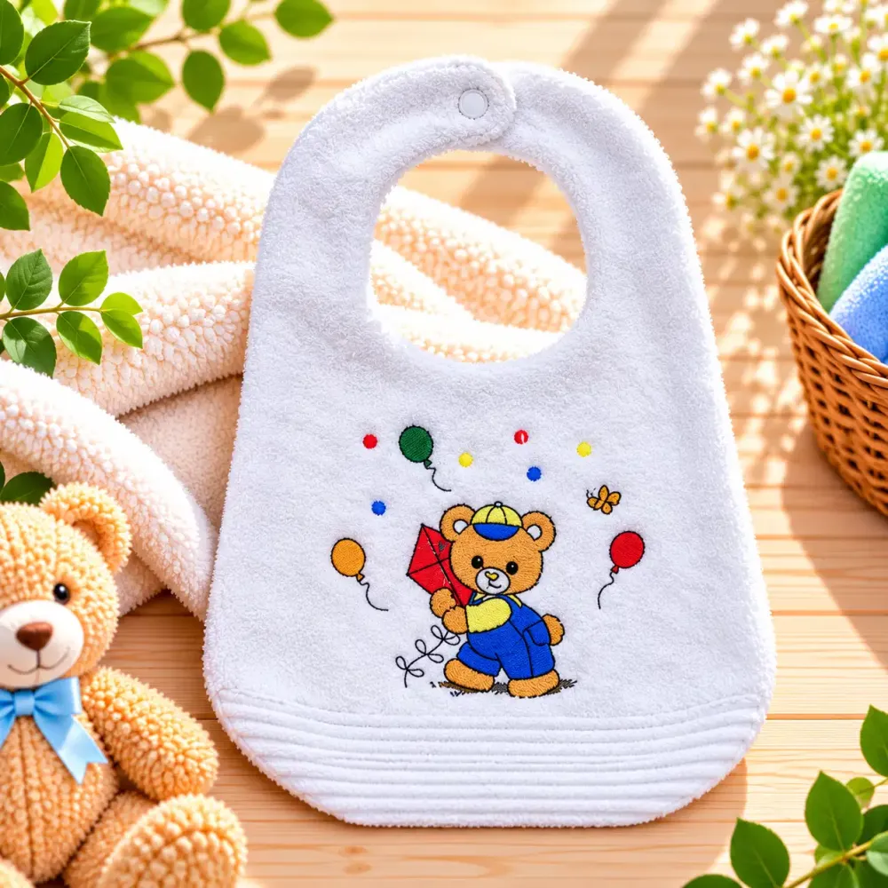 Baby Lätzchen aus Baumwolle mit gesticktem Bär Motiv