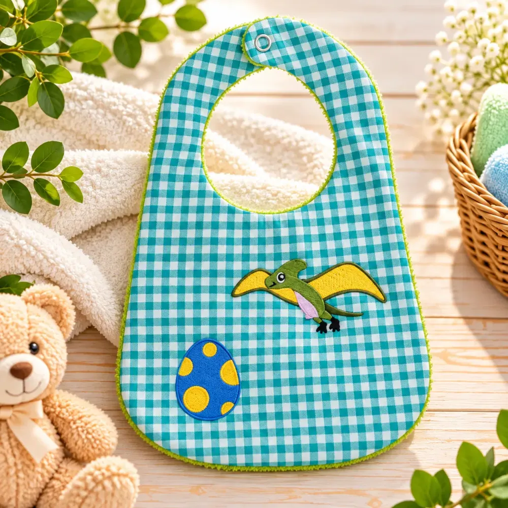 Baby Lätzchen Dinosaurier mit grüner Frottee Rückseite
