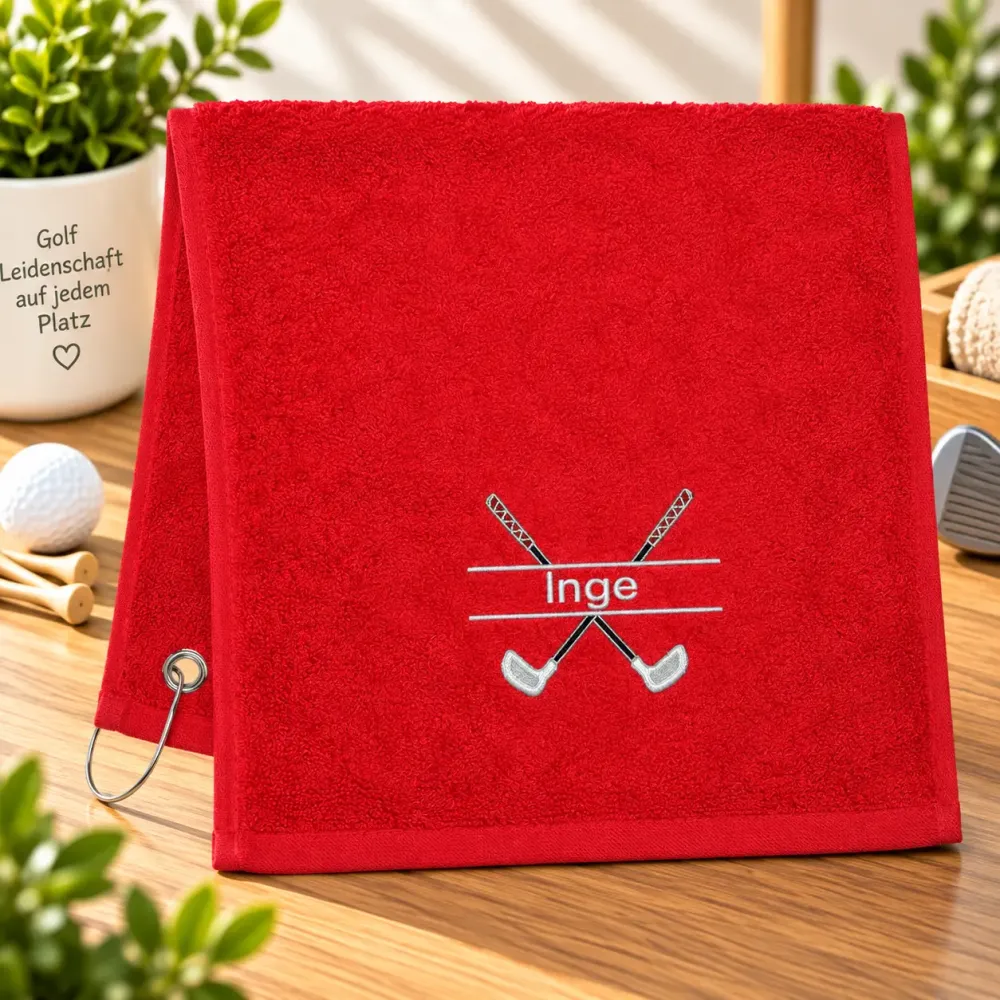 Golfhandtuch Rot mit Namen besticken lassen